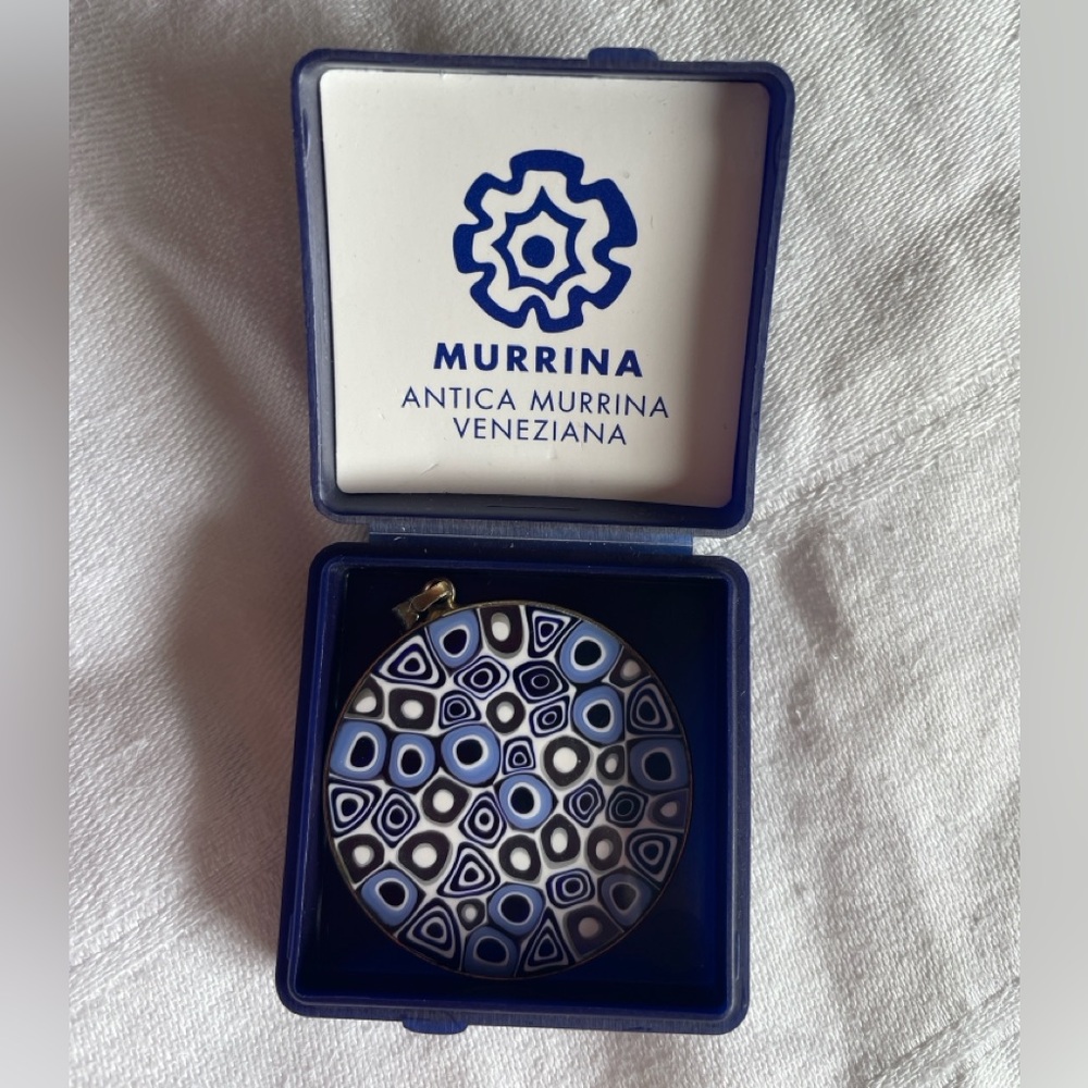 Antica Murrina Veneziana Murano Glass Pendant Blue Millefiori, Asymmetrical LG